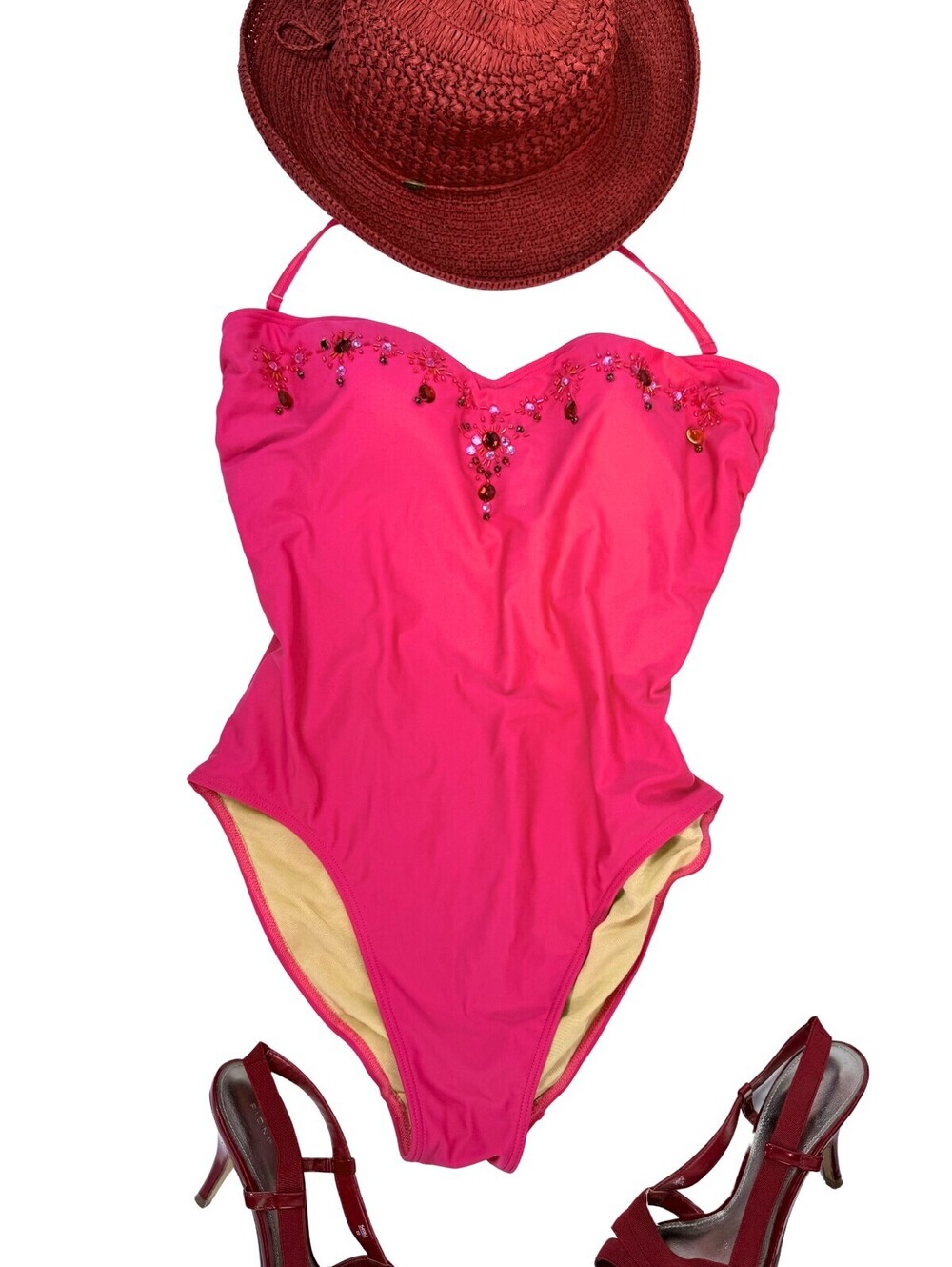Y2K Newport News Pink Rhinestone One Piece Swimsuit Size 14